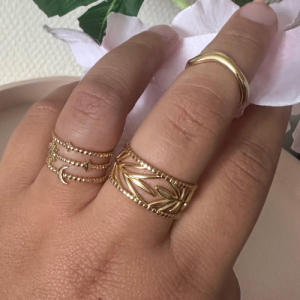 Bague Feuillage Doré – Acier Inoxydable Ajustable