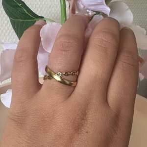 Duo Bagues Dorées – Chaîne & Anneau Lisse