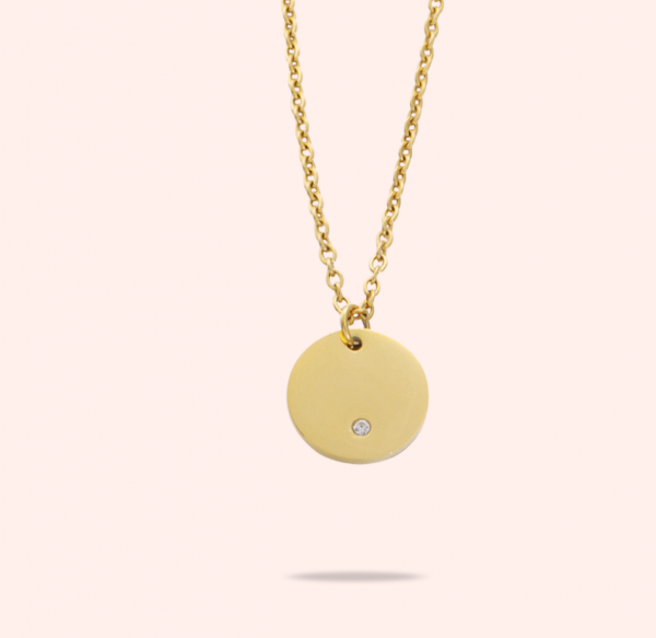 Collier Médaille Ronde avec Pierre – Gravure – Image 2