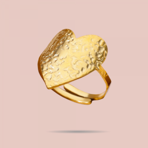 Bague Cœur Martelé Doré – Acier Inoxydable Ajustable