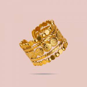 Bague Bohème Dorée – Acier Inoxydable Gravé