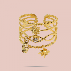 Bague Charms Dorés – Acier Inoxydable Ajustable