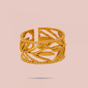 Bague Feuillage Doré – Acier Inoxydable Ajustable