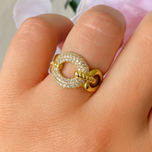 Bague Dorée Maillon Zirconium en Acier Inoxydable