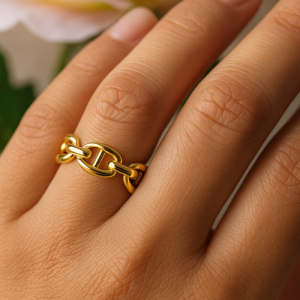 Bague Dorée Maillons en Acier Inoxydable