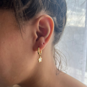 Boucles d’Oreilles Créoles Dorées & Trèfle Nacre