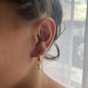 Boucles d’Oreilles Créoles Perle Blanche longue