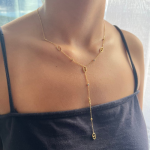 Collier en Y Livia – Chaîne dorée avec maillons et pierres fine